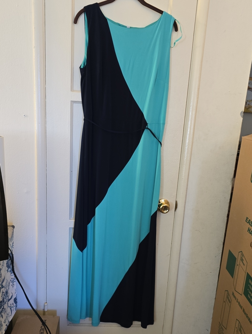 Sandra Darren Teal and Black Colorblock Maxi Dress